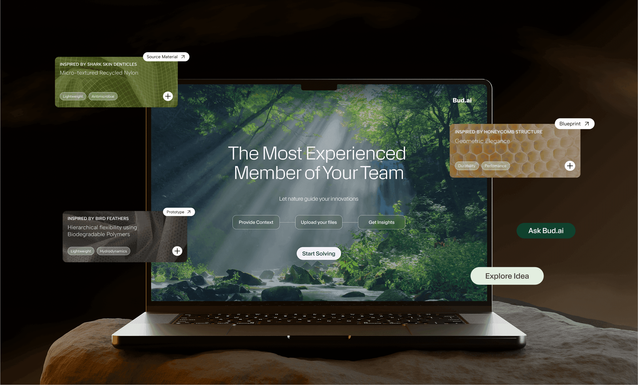 Bud.ai interface — project input framework and workspace