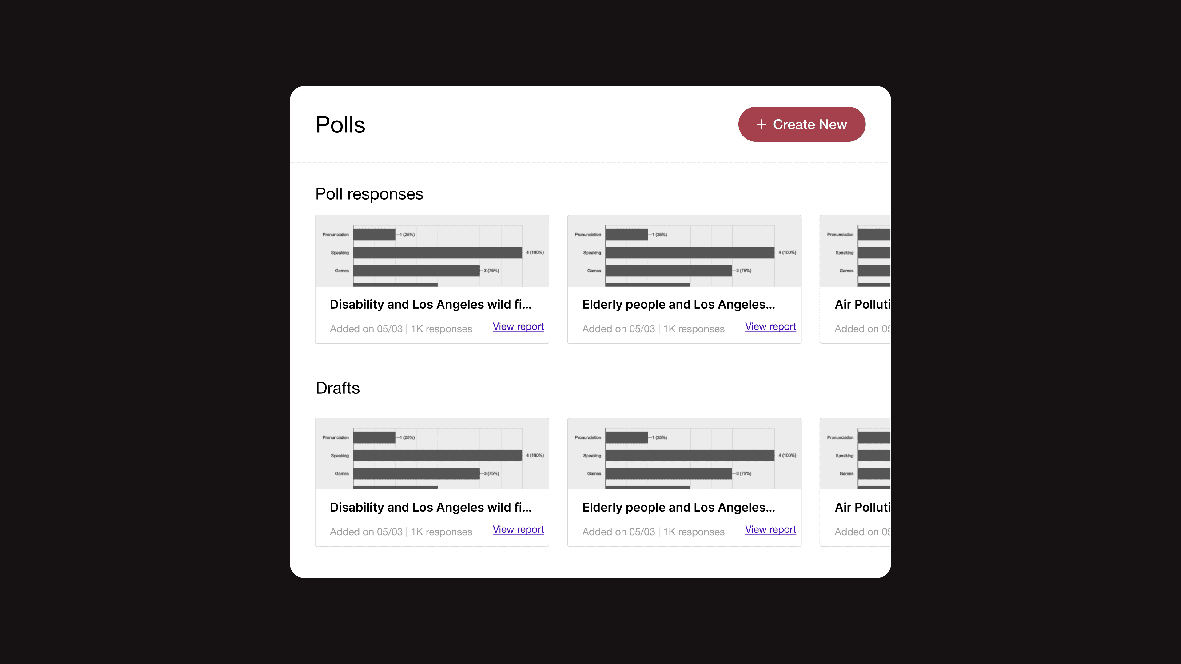 Poll creation and results interface concept