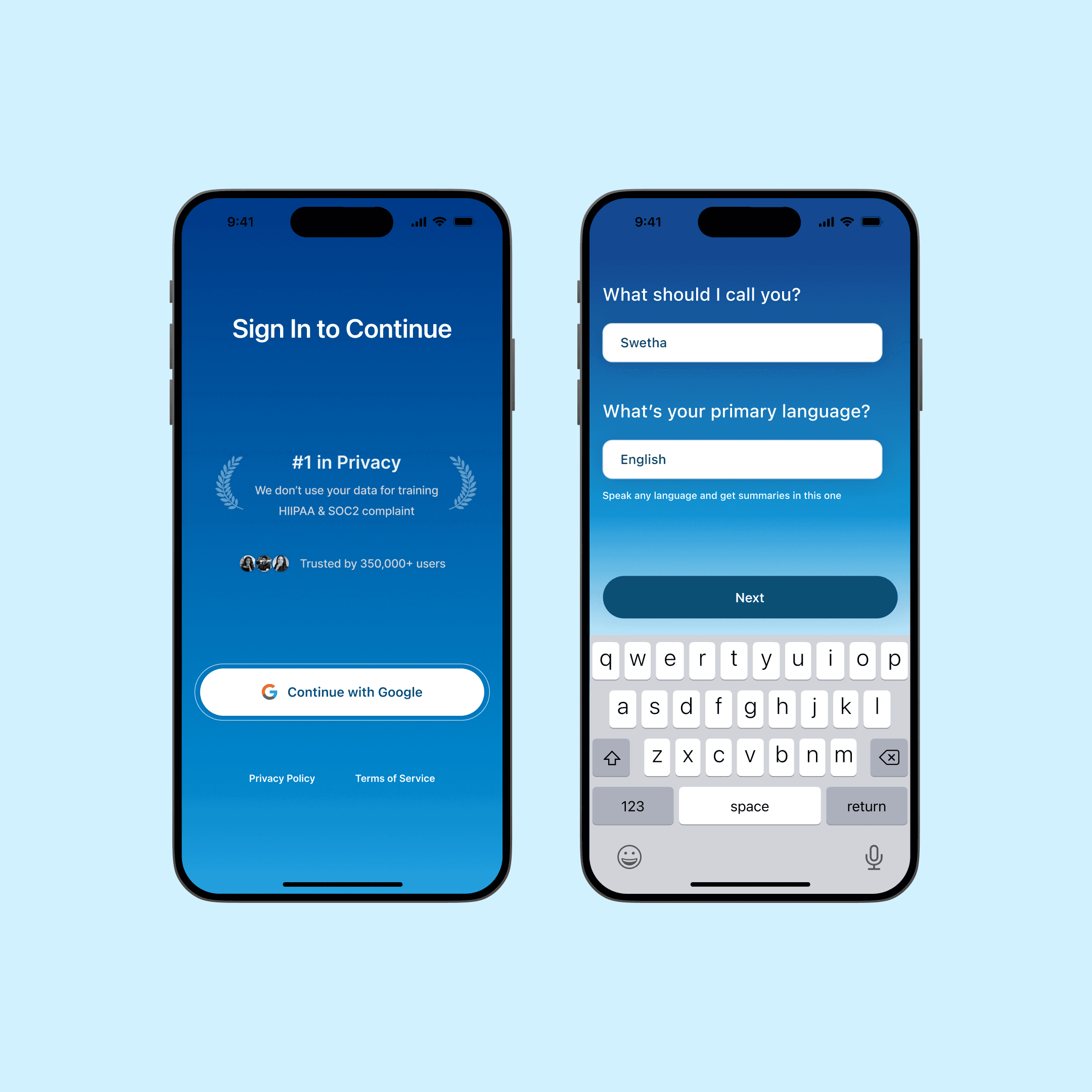 Sign Up Screen + Language
